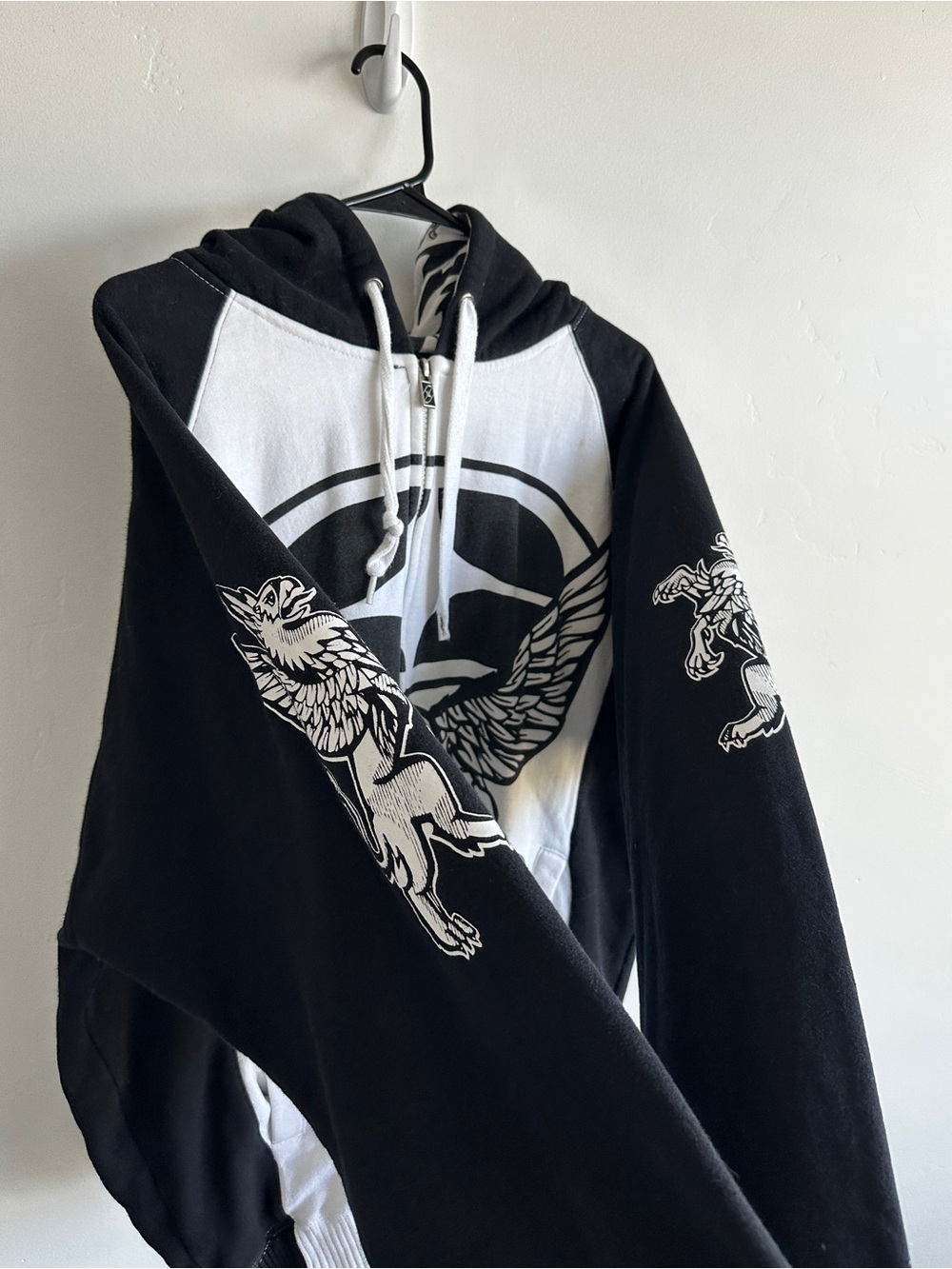 No Fear Y2K Full Zip Hoodie Black White Skull Wings Graphic Grunge Size Large - Picture 2 of 10
